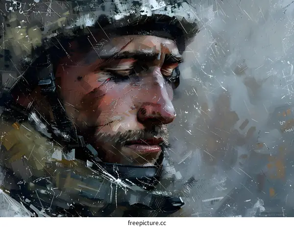 Portrait of a soldier wearing a helmet