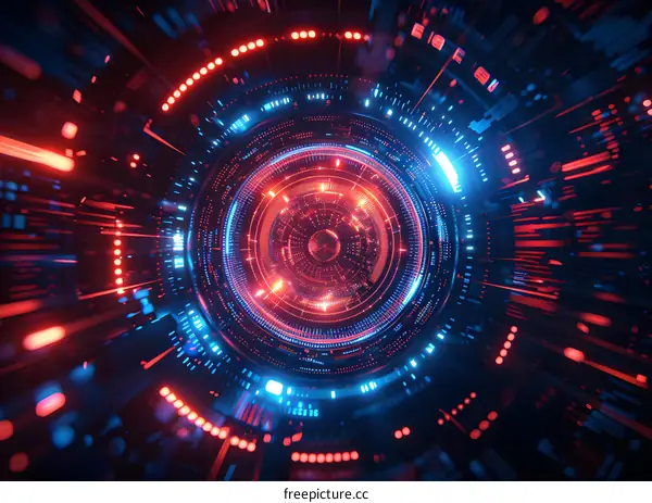 Glowing red and blue technology portal
