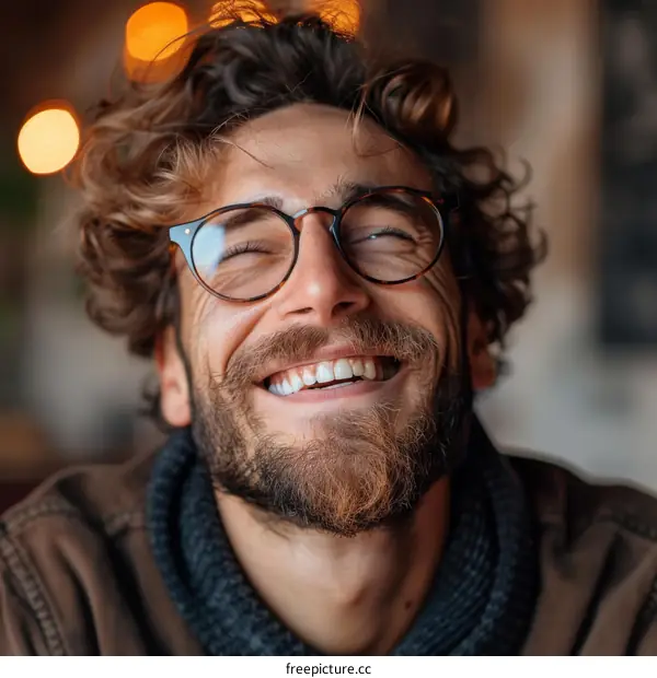 Close Up Portrait of a Smiling Man with Glasses