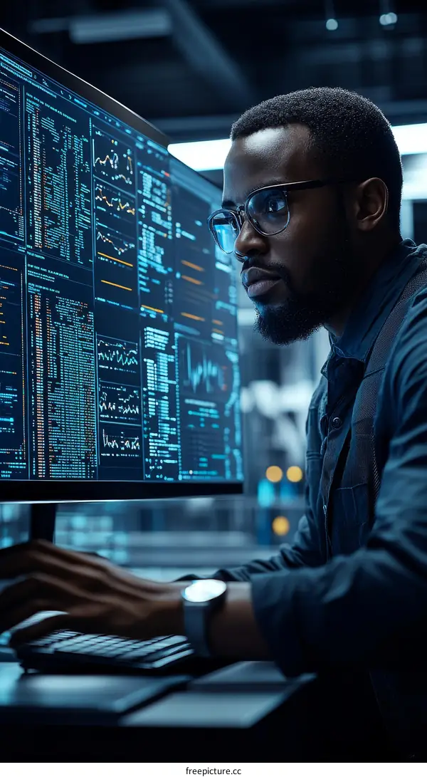 Focused Programmer Working at Night