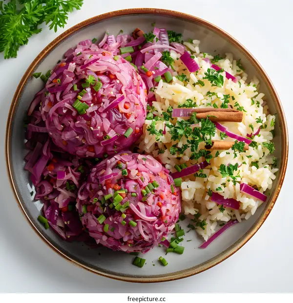Red Cabbage Dumplings with Rice and Parsley