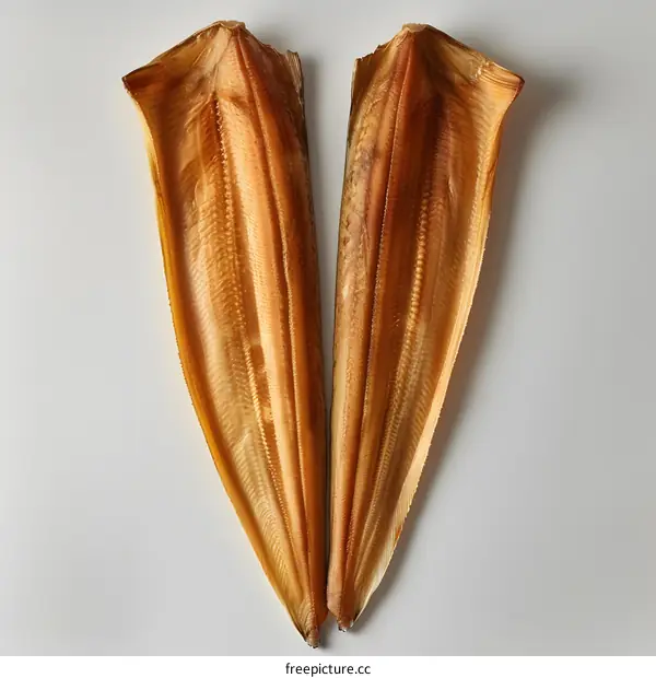 Two Pieces of Dried Fish on White Background