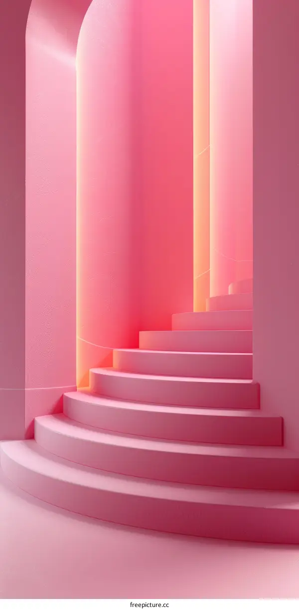 Pastel Pink Curved Staircase in a Minimalist Room