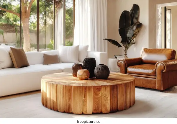 Modern Living Room with Wooden Coffee Table