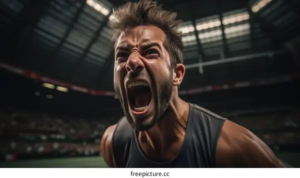 Male rugby player screaming in pain or anger