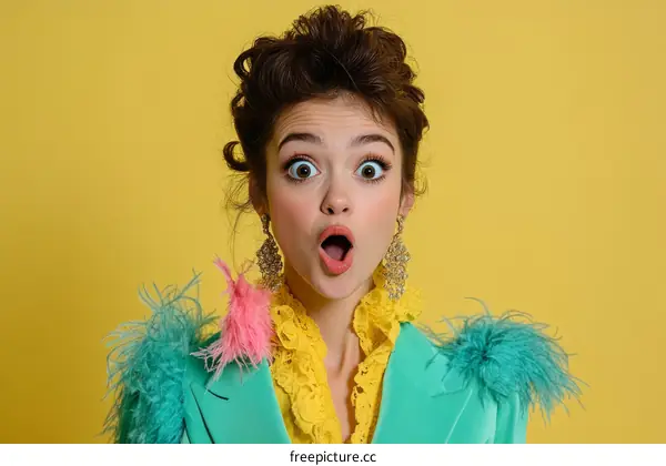 Surprised Woman in Teal Blazer Fashion Portrait