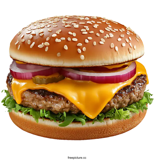 [Transparent Background PNG]Delicious Cheese Burger with Fresh Toppings
