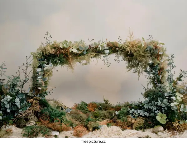 Green Floral Arch With Greenery and Moss