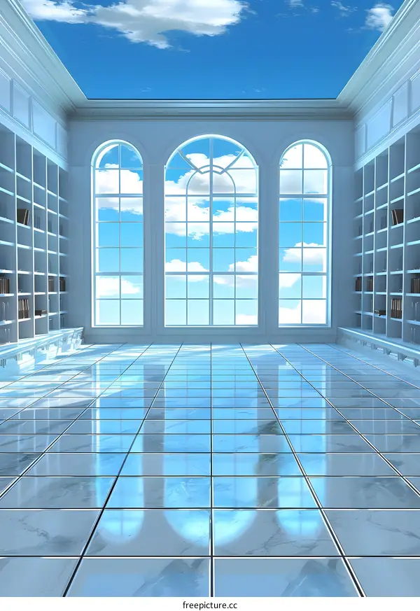 White Room With Skylight and Bookshelves