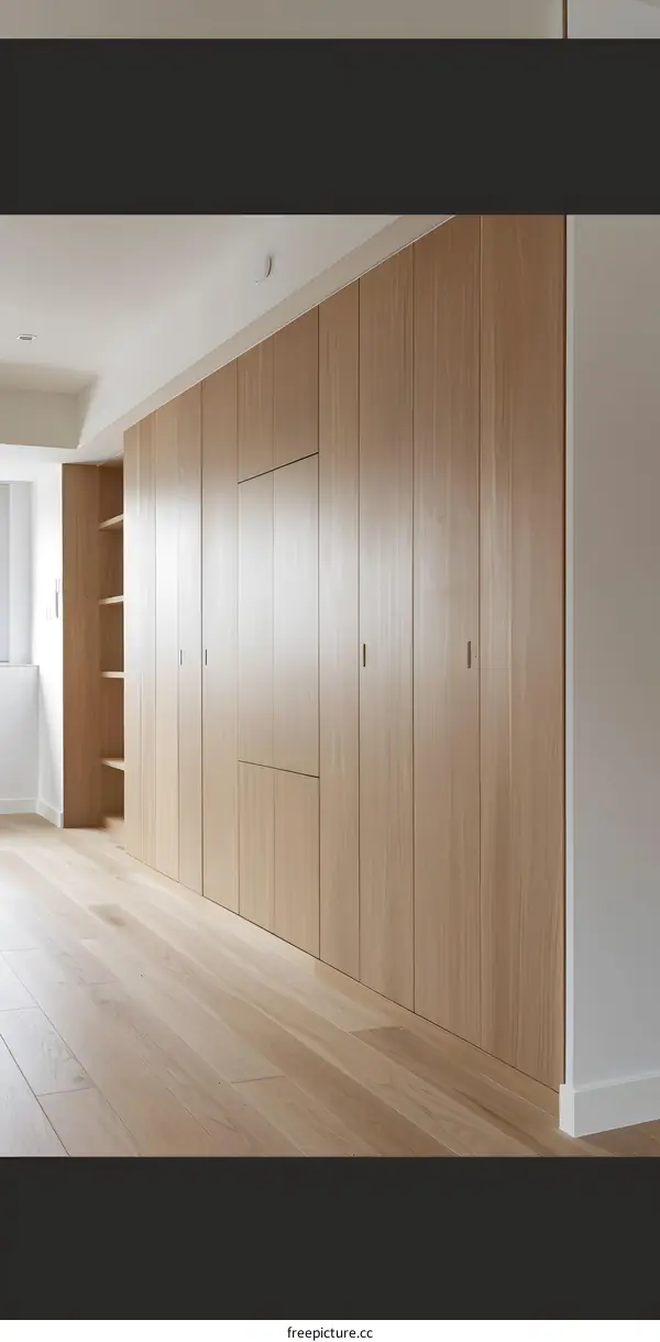 Modern Minimalist Wooden Closet Doors in Empty Room