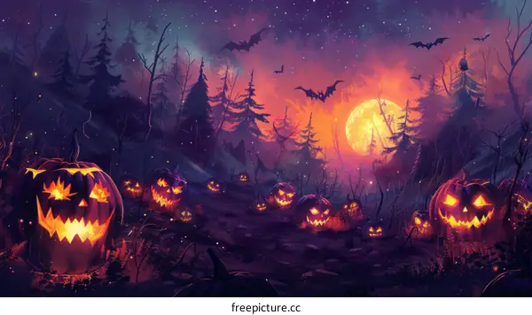 Spooky Halloween Pumpkin in the Forest