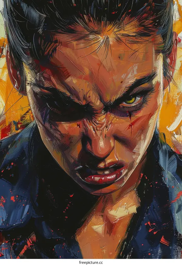 portrait of a woman with green eyes and blood on her face