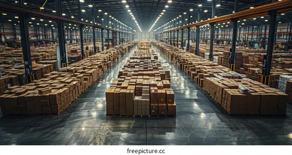 Stacks Of Cardboard Boxes In A Fulfillment Warehouse