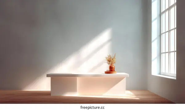 Empty Modern Display Shelf with Sunlight