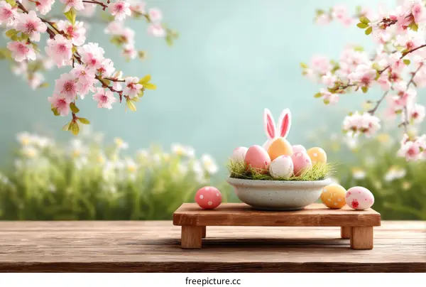 Easter Decoration with Colorful Eggs and Blossoms