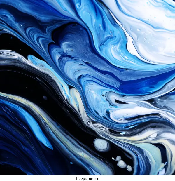 Abstract Blue and Black Fluid Acrylic Painting