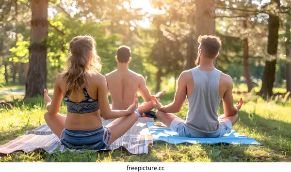 Group of Friends Practicing Yoga in the Forest
