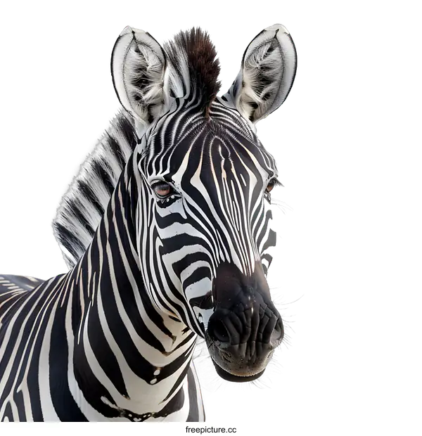 [Transparent Background PNG]Close Up Zebra Portrait on White Background