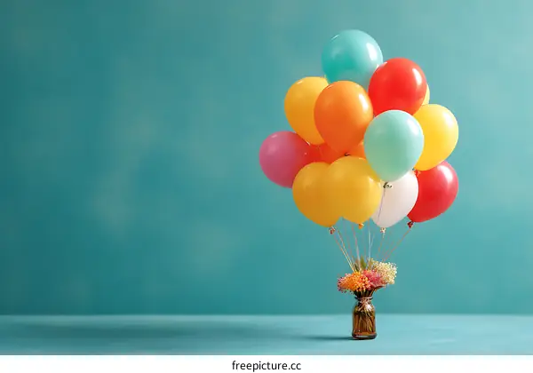Colorful Balloons with Flowers in a Vase