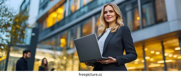 Businesswoman Using Laptop In Urban Setting