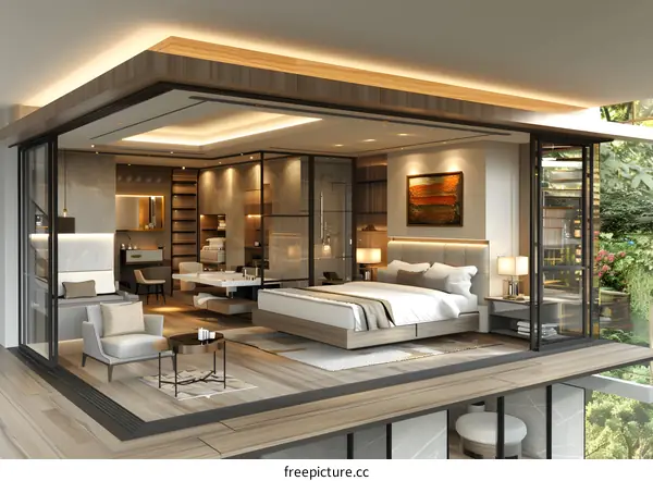 The interior design of a luxury hotel suite