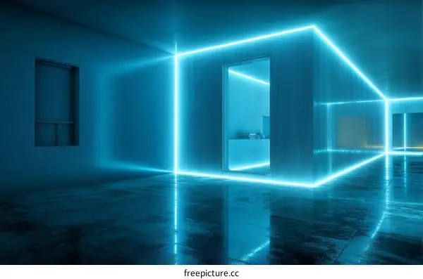 Neon Blue Futuristic Interior Design