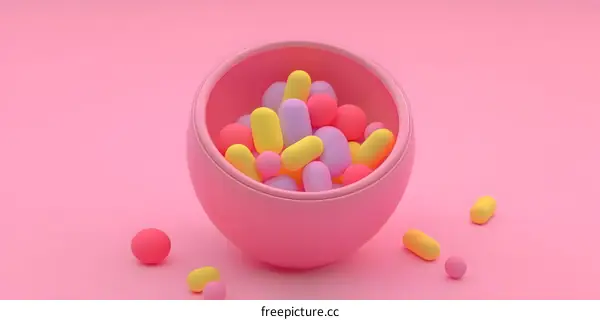 Pink Bowl With Colorful Capsules
