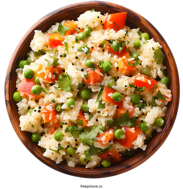 [Transparent Background PNG]Indian food, upma with peas, tomatoes, and cilantro