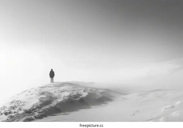 alone person in snow field looking into the distance