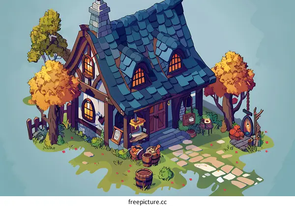 Cute Cottage Illustration in Autumn