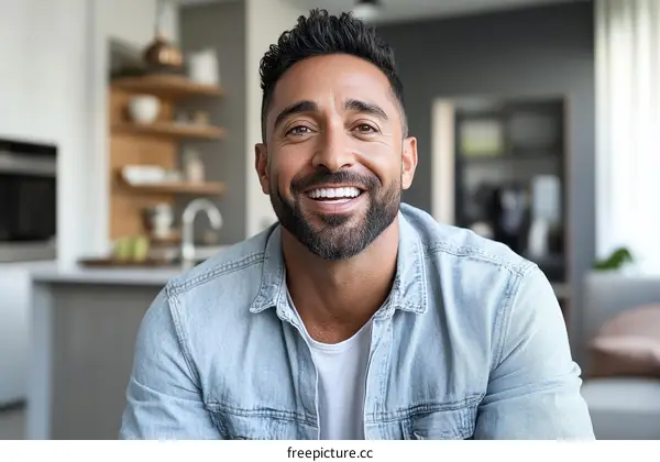 Smiling Man in a Kitchen Setting