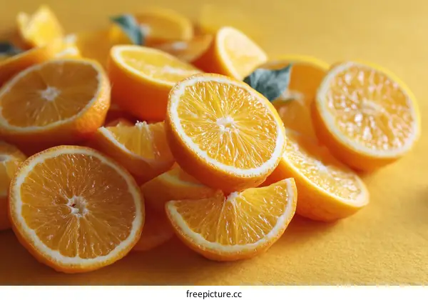 Freshly Sliced Oranges on a Yellow Surface