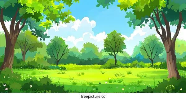 Green Summer Forest Landscape Illustration
