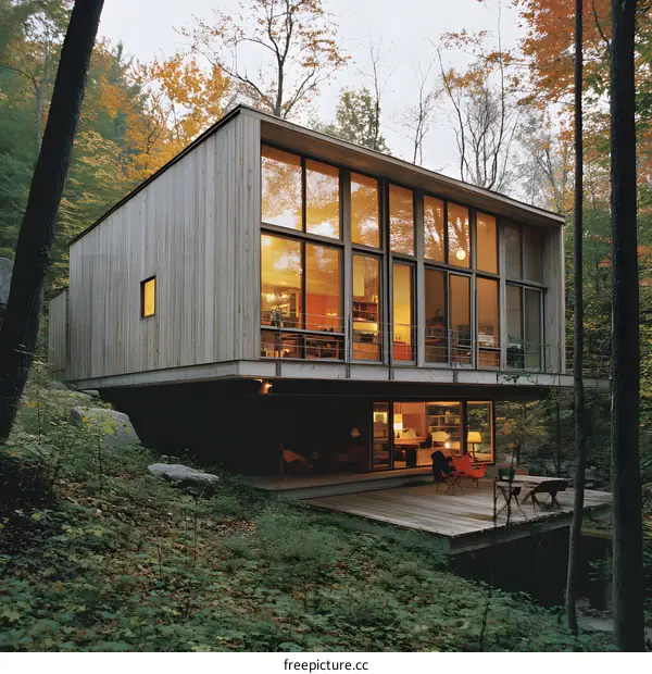 Modern Wooden House in the Woods