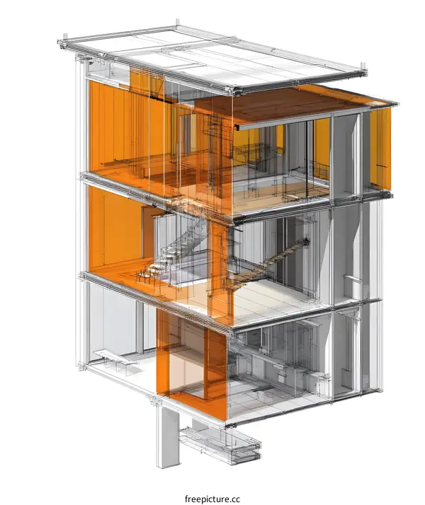 Modern House Architecture Wireframe Illustration