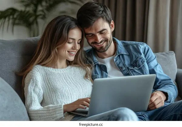 Couple Relaxing at Home with Laptop