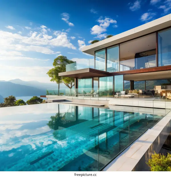 Modern luxury villa with infinity pool and stunning sea view