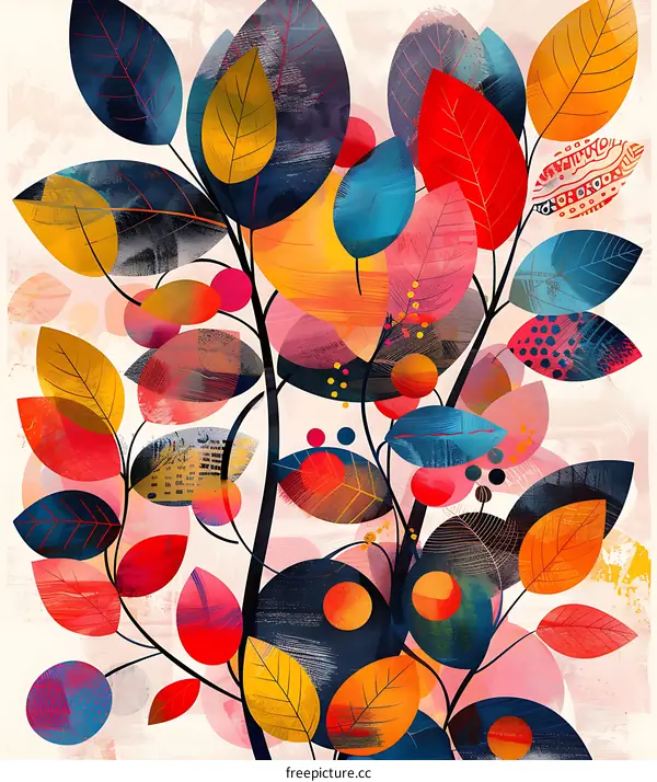 Abstract Art Leaves With Colorful Shapes And Patterns