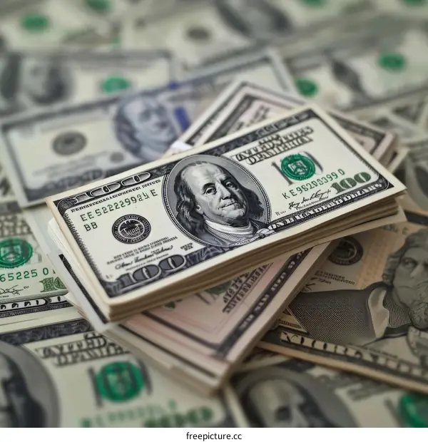 Stack of one hundred dollar bills background