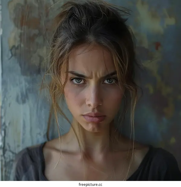 Close Up Portrait of a Woman with a Serious Expression