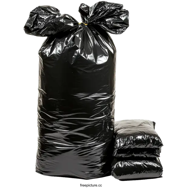 [Transparent Background PNG]Black Garbage Bags Stacked for Sale
