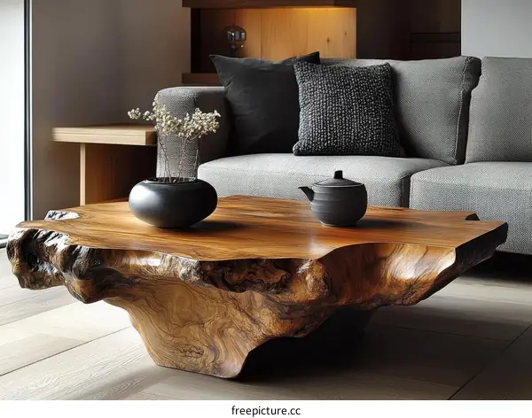 Rustic Wooden Coffee Table in Modern Living Room
