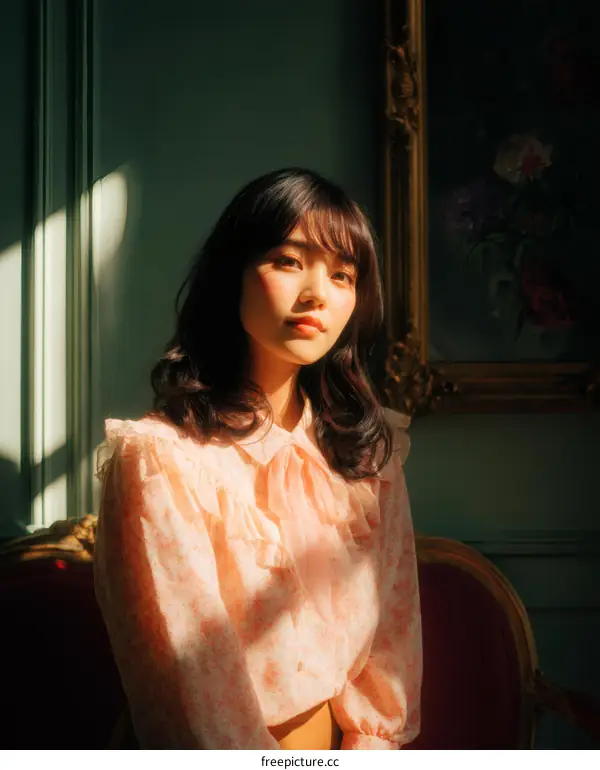 Asian Woman in a Vintage Style Top