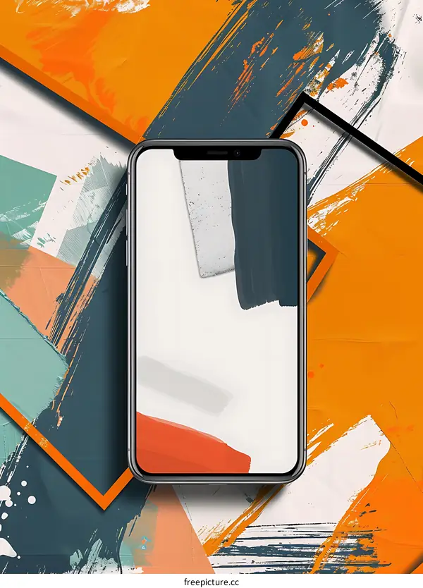 Abstract Phone Screen Wallpaper with Orange and Blue Brushstrokes