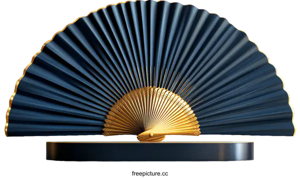 [Transparent Background PNG]Elegant Dark Blue Paper Fan on Display Stand