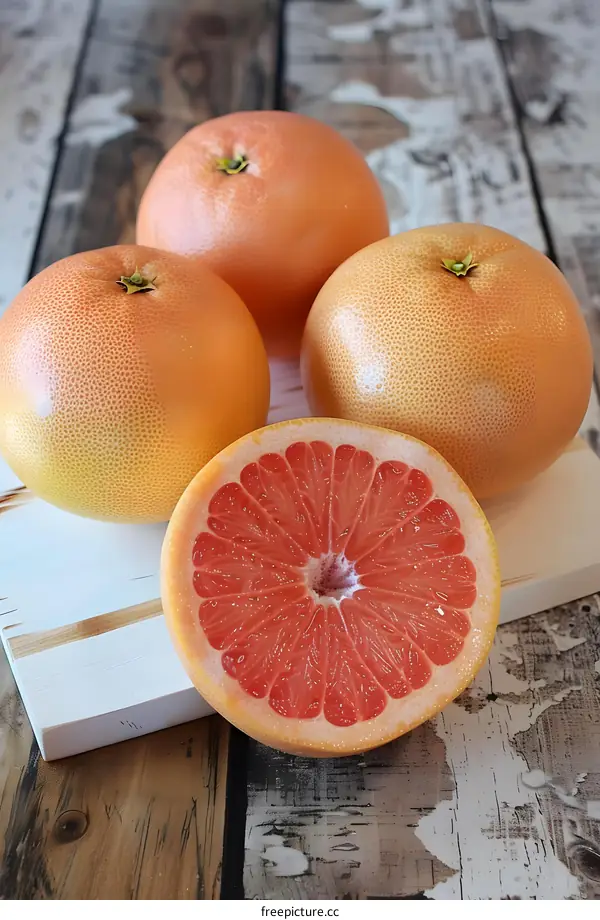 Fresh Pink Grapefruit On Wooden Table