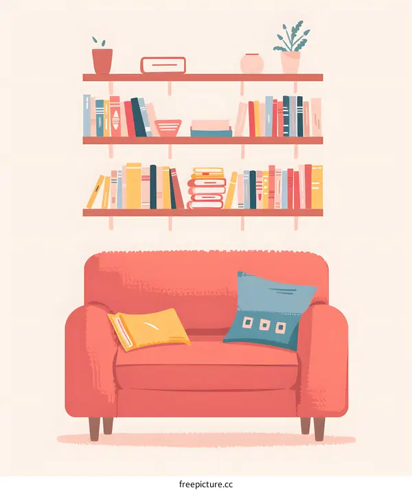 Cozy Living Room with Bookshelf and Sofa