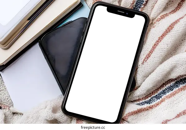 Blank Screen Smartphone on Knitted Blanket