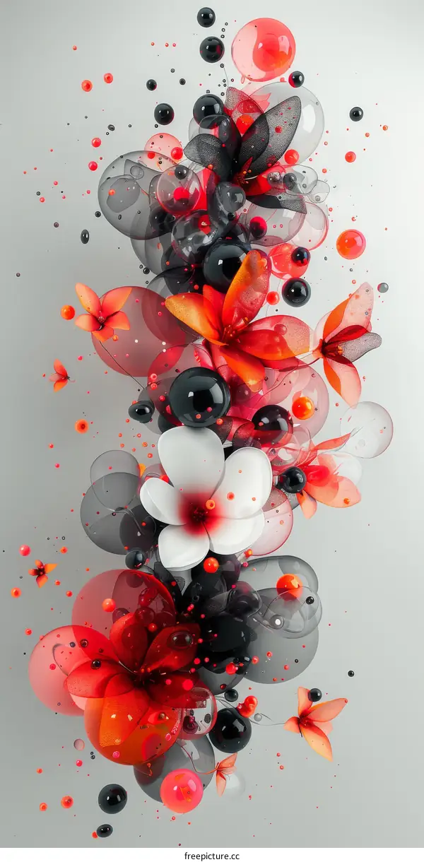 Black and red flowers with bubbles