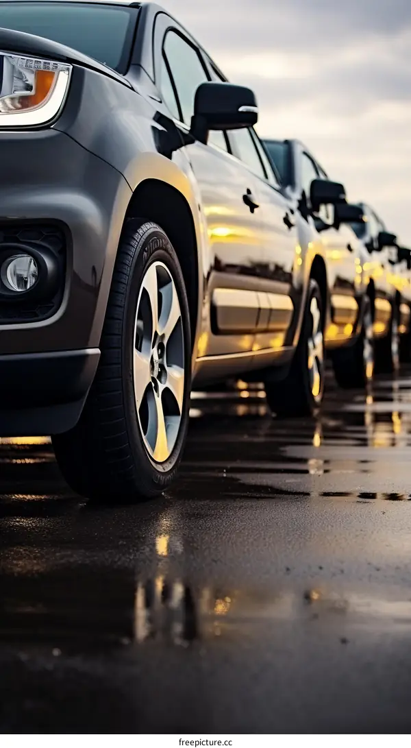 Dusk View of Parked Cars in a Parking Lot